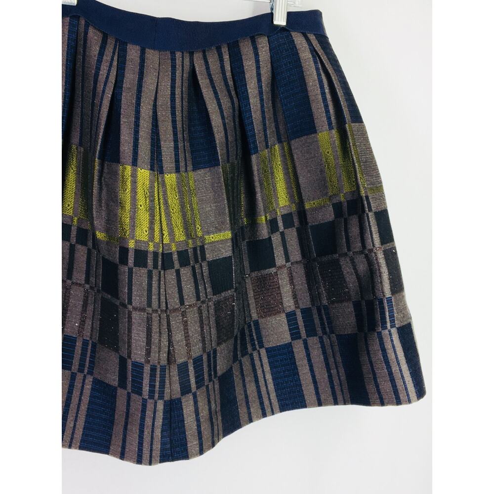 (8) Etro Italy Via Spartaco Wool Silk Skirt Bronze Navy Lime Taupe Italy 44